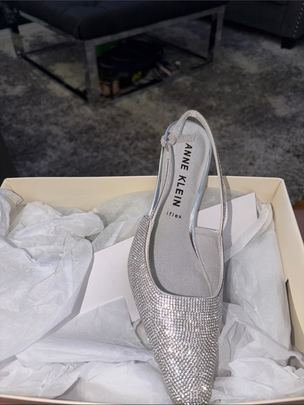 Anne Klein Silver Rhinestone Slingback Heels